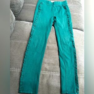 Forest green pants with side ruffles